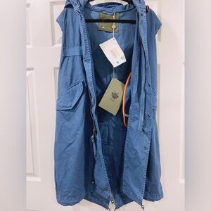 NWT Mr & Mrs Italy Salt Blue Canvas Hooded Vest Waistcoat Size S